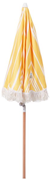 Záhradný slnečník žltá a biela polyester tyč z bukového dreva ⌀ 150 cm okrúhly nastaviteľný UV odolný retro štýl exteriér