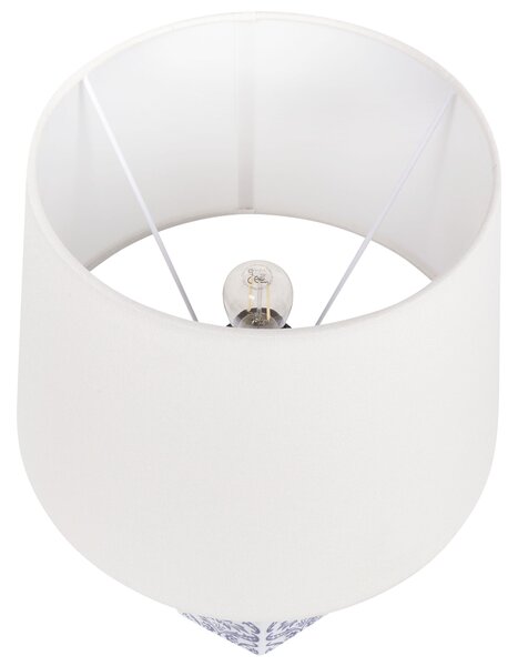 Stolná lampa biela a modrá porcelánový podstavec ľanové tienidlo 53 cm moderný štýl obývacia izba spálňa