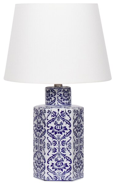 Stolná lampa biela a modrá porcelánový podstavec ľanové tienidlo 53 cm moderný štýl obývacia izba spálňa