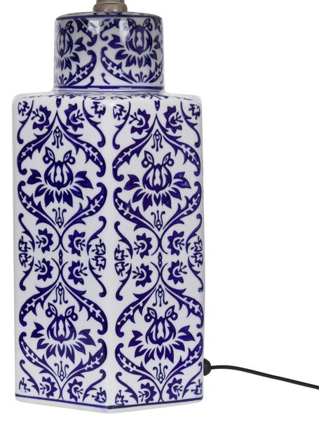 Stolná lampa biela a modrá porcelánový podstavec ľanové tienidlo 53 cm moderný štýl obývacia izba spálňa
