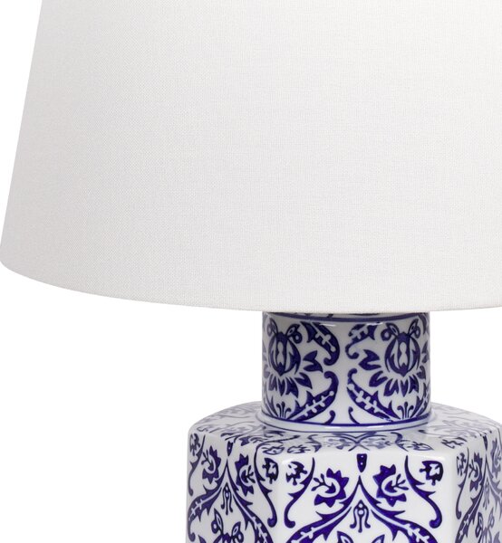 Stolná lampa biela a modrá porcelánový podstavec ľanové tienidlo 53 cm moderný štýl obývacia izba spálňa