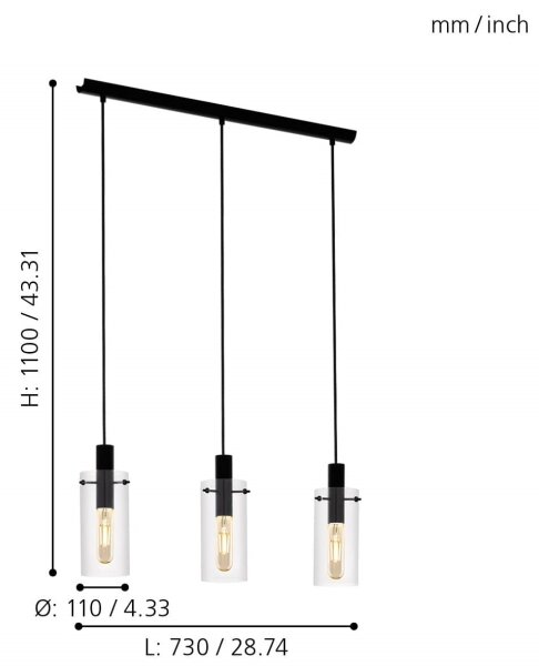Eglo 97367 - Luster na lanku MONTEFINO 3xE27/60W/230V