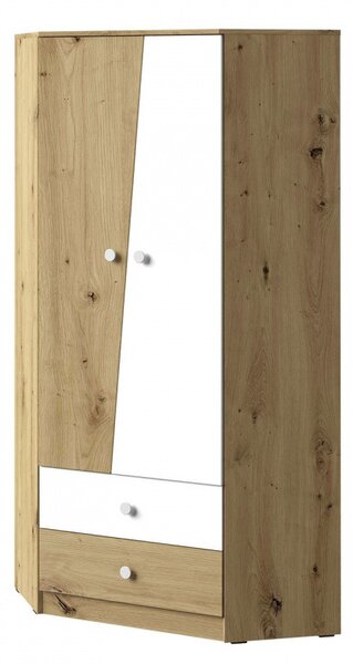 Rohová šatníková skriňa 87 cm CHIMA - dub artisan / biela
