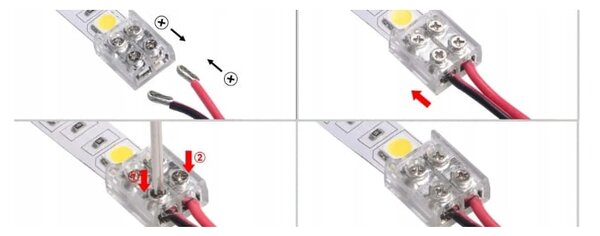 BERGE Rýchlokonektor pre COB LED pásik 8mm Double-sided Tape-Wire Screw