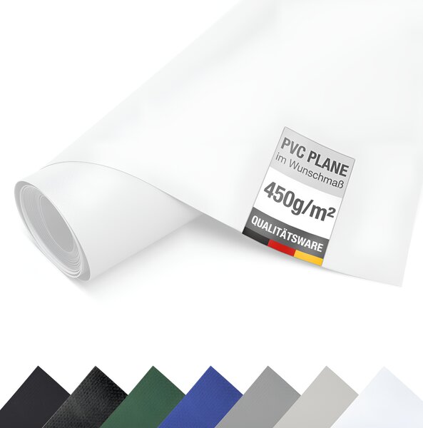 PVC plachta, plachta na nákladné vozidlá, 450g/m², plachta, ochranná plachta, plachta na meter - BEZ očiek - (3m x 6m, biela RAL9010)
