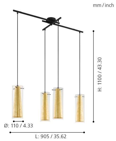 Eglo 97653 - Luster na lanku PINTO GOLD 4xE27/60W/230V