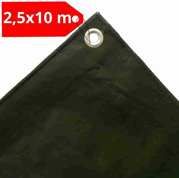 Plachta s očkami 2,5 x 10 m (25m²) 210g/m² zelená PVC plachta Látková plachta Záhradná plachta