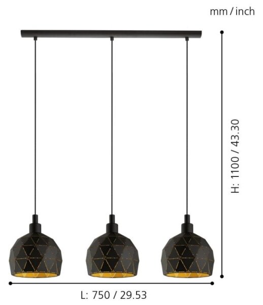 Eglo 97846 - Luster na lanku ROCCAFORTE 3xE14/40W/230V