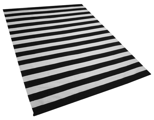 Vonkajší koberec čierno-biely 160 x 230 cm pruhovaný vzor ručne tkaný obdĺžnikový moderný