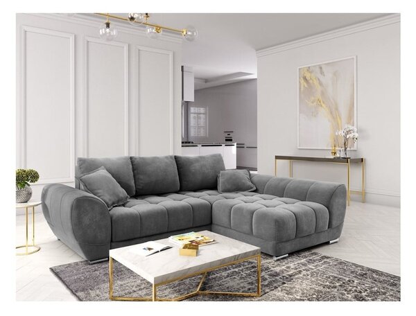Sivá rozkladacia rohová pohovka so zamatovým poťahom Windsor & Co Sofas Nuage, pravý roh