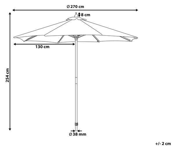 Záhradný slnečník tmavosivý priemer 270 cm tyč z brezového dreva skladací vonkajší moderný