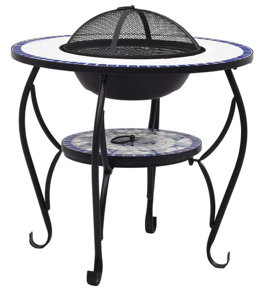 Mozaikové ohnisko so stolom, modro biele 68 cm, keramika