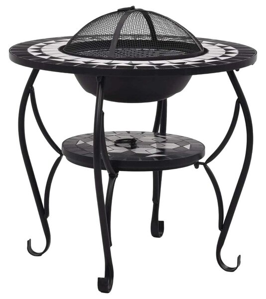 Mozaikové ohnisko so stolom, čierno biele 68 cm, keramika