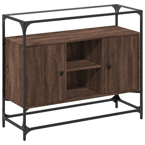 Komoda sklenená doska hnedý dub 98x35x81 cm kompozitné drevo