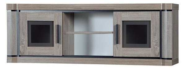 Presklený TV stolík ARIKA - 137 cm, dub hľuzovka