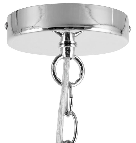 Závesná lampa biela s 3 žiarovkami biele látkové tienidlo s visiacimi kryštálikmi