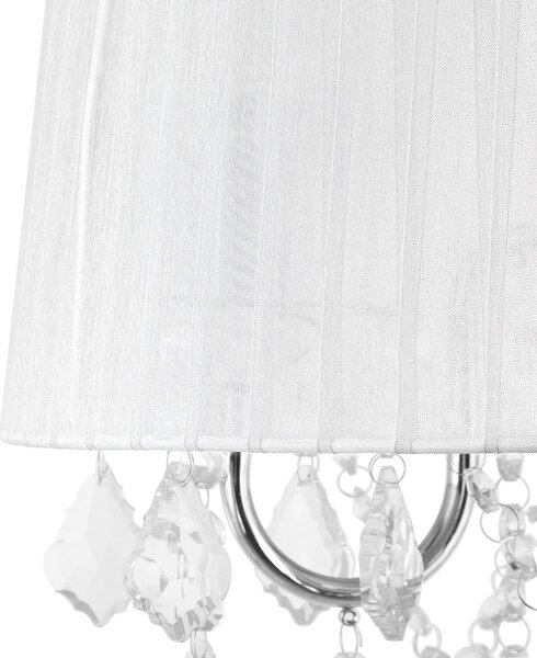Závesná lampa biela s 3 žiarovkami biele látkové tienidlo s visiacimi kryštálikmi
