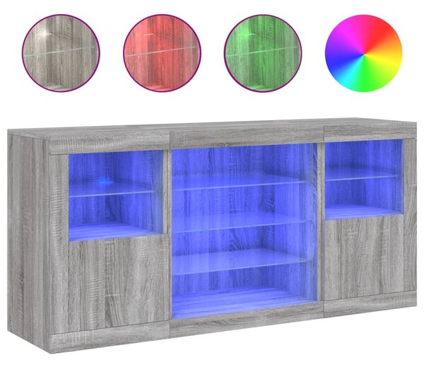 Komoda s LED svetlami sivá sonoma 142,5x37x67 cm