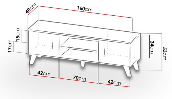 TV stolík 160 cm OLINA - dub wotan / čierny