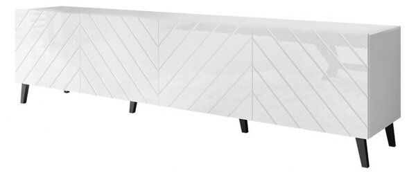 TV stolík 200 cm BERMEJO - biely / lesklý biely