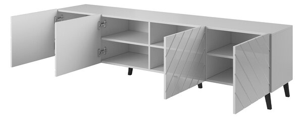 TV stolík 200 cm BERMEJO - biely / lesklý biely