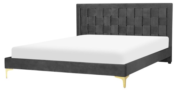 Rám postele 160 x 200 cm čierne zamatové čalúnenie s čelom zlaté nohy spálňa moderný glamour štýl