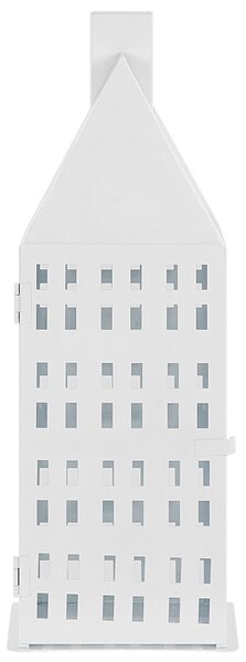 Lampáš biely kovový 40 cm svietnik v tvare domčeka klasický minimalistický dizajn dekoratívny doplnok