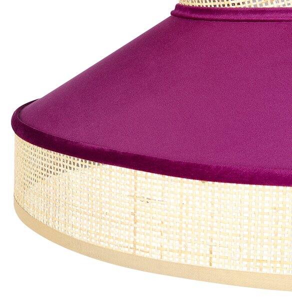 Závesná lampa ružový zamat prírodné ratanové tienidlo boho dizajn závesné svietidlo