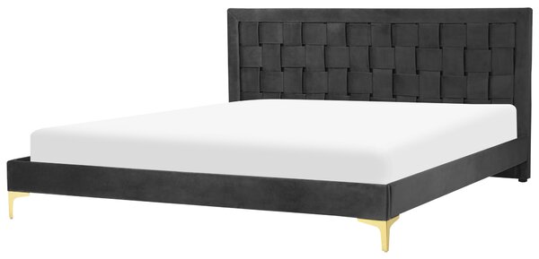 Rám postele 180 x 200 cm čierne zamatové čalúnenie s čelom zlaté nohy spálňa moderný glamour štýl