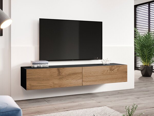 Televízny stolík 180 cm ASHTON - čierny / dub wotan