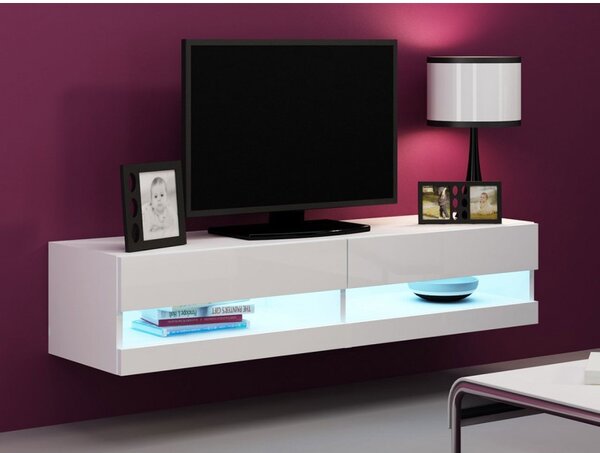 TV stolík 140 cm ASHTON 1 - biely / lesklý biely