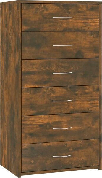 Komoda so 6 zásuvkami dymový dub 50x34x96 cm spracované drevo