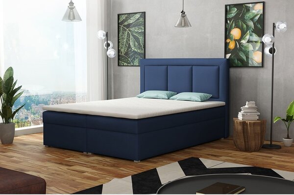 Manželská kontinentálna posteľ 140x200 GOSTORF 1 - tmavá modrá + topper ZDARMA