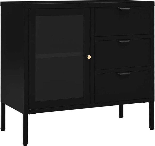 Komoda čierna 75x35x70 cm oceľ a tvrdené sklo