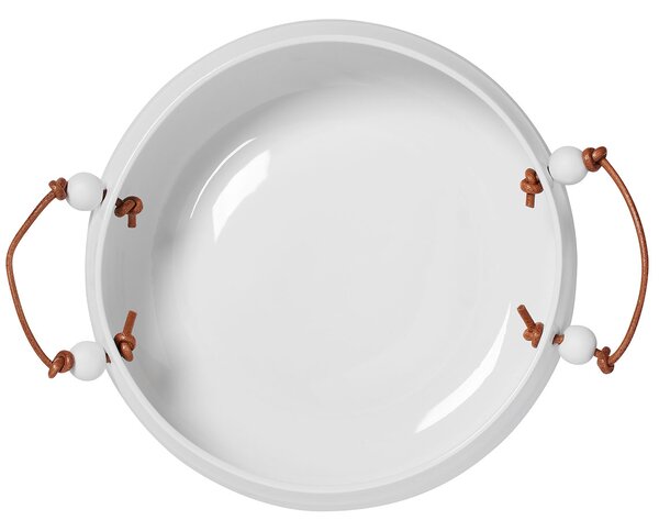 Biela porcelánová misa s koženou rukoväťou