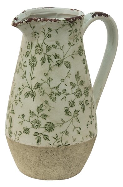 Keramický dekoračný džbán so zelenými kvetmi Jenia M - 20*14*25 cm - Clayre & Eef