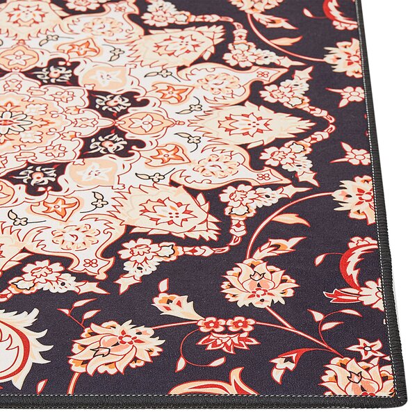 Koberec behúň čierna a béžová polyester 60 x 200 cm orientálny vzor protišmykový vintage moderný štýl predsieň