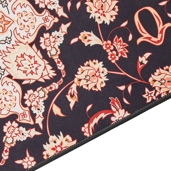 Koberec behúň čierna a béžová polyester 60 x 200 cm orientálny vzor protišmykový vintage moderný štýl predsieň