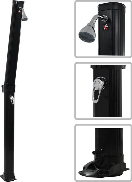 Skladacia solárna sprcha, čierna 214 cm 23 l