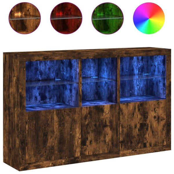 Komoda s LED svetlami dymový dub 162x37x100 cm