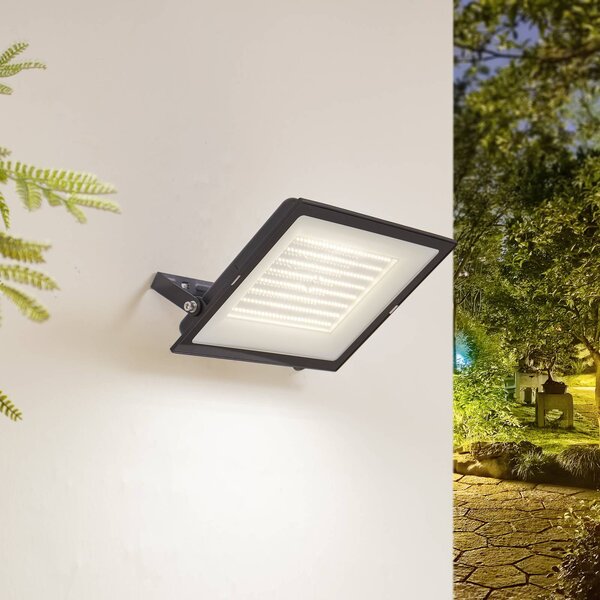 Prios LED vonkajší reflektor Maikel, 200W, 16000lm, kov, Čierna, Hliník, Moderný, Nástenné bodové svietidlo