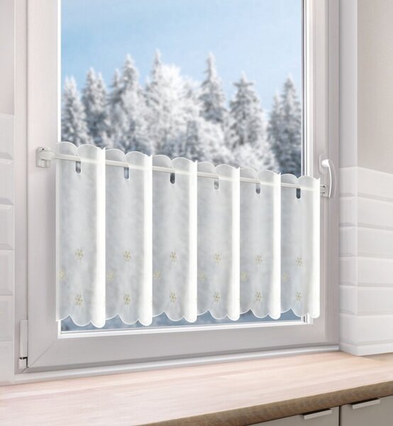 Dekorstudio Vianočná záclona s motívom snehových vločiek 40x150cm - biela so zlatými