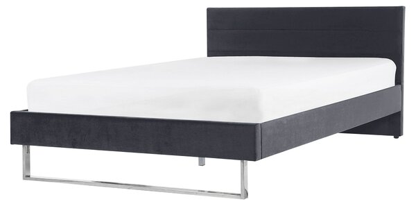 Čalúnená posteľ sivá zamatová 160 x 200 cm rám postele s čelom strieborné nohy elegantný dizajn
