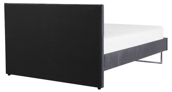 Čalúnená posteľ sivá zamatová 160 x 200 cm rám postele s čelom strieborné nohy elegantný dizajn