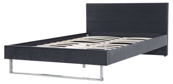 Čalúnená posteľ sivá zamatová 160 x 200 cm rám postele s čelom strieborné nohy elegantný dizajn