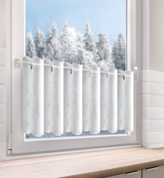 Dekorstudio Vianočná záclona s motívom snehových vločiek 40x150cm - biela so striebornými