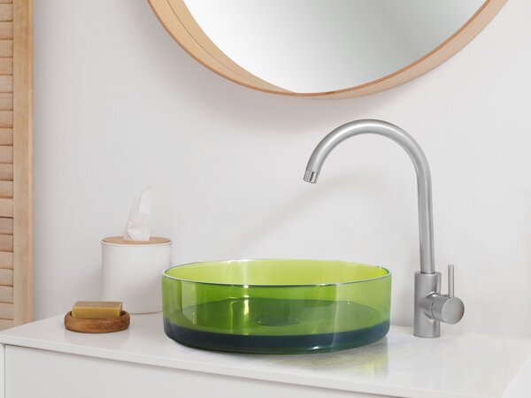 Umývadlo na dosku zelené priehľadné z materiálu solid surface 36 cm okrúhle do kúpeľne