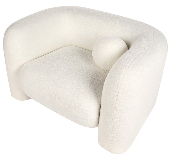 Kreslo biele buklé čalúnenie okrúhly vankúš retro glamour art deco štýl obývačka spálňa