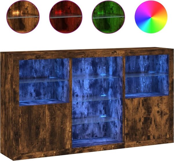 Komoda s LED svetlami dymový dub 181,5x37x100 cm