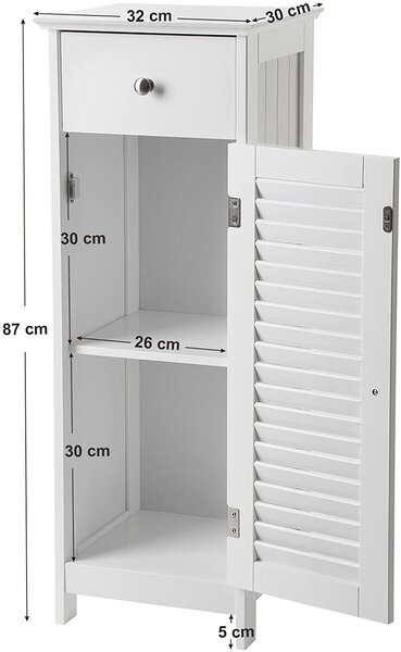 VASAGLE Kúpeľňová úložná skriňa úzka biela 32 x 87 cm